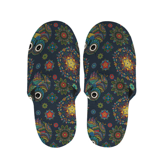 Bohemian Owl Pattern Print Slippers