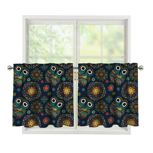 Bohemian Owl Pattern Print Tier Curtains