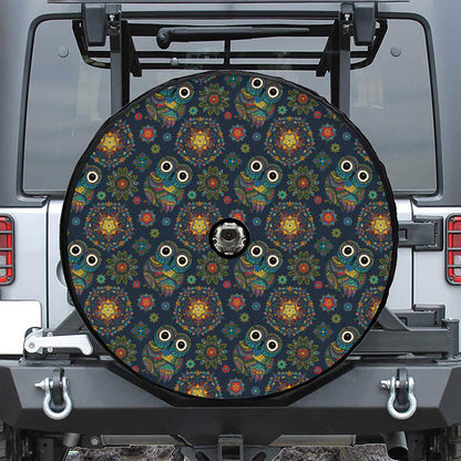 Bohemian Owl Pattern Print Tire Cover With Camera Hole