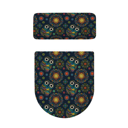 Bohemian Owl Pattern Print Toilet Lid And Tank Cover Set