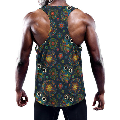 Bohemian Owl Pattern Print Training Tank Top