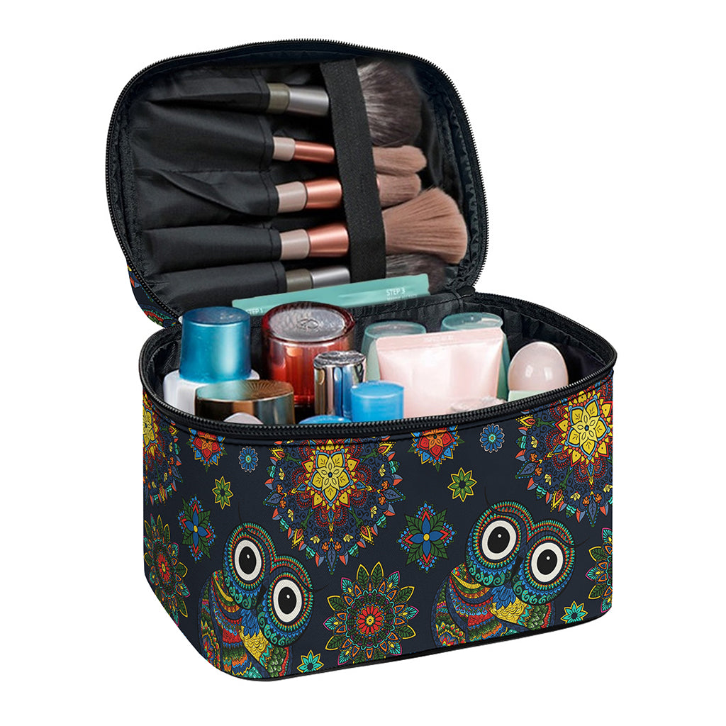 Bohemian Owl Pattern Print Travel Makeup Bag