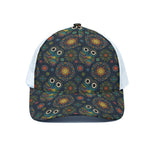 Bohemian Owl Pattern Print White Mesh Trucker Cap