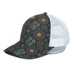 Bohemian Owl Pattern Print White Mesh Trucker Cap