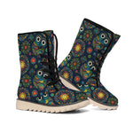 Bohemian Owl Pattern Print Winter Boots
