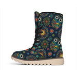 Bohemian Owl Pattern Print Winter Boots