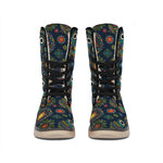 Bohemian Owl Pattern Print Winter Boots