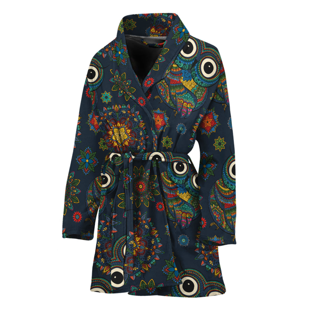 Bohemian Owl Pattern Print Women's Bathrobe