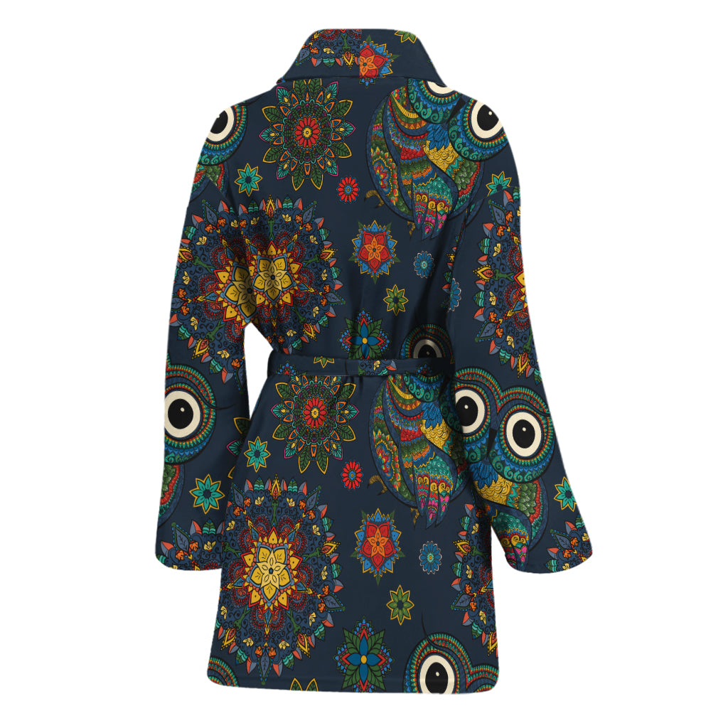 Bohemian Owl Pattern Print Women's Bathrobe