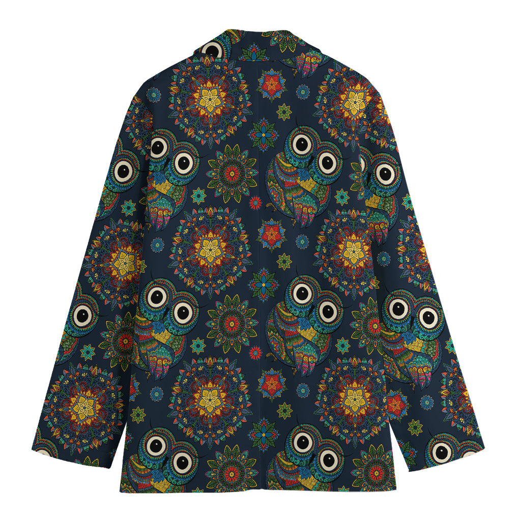 Bohemian Owl Pattern Print Women's Blazer