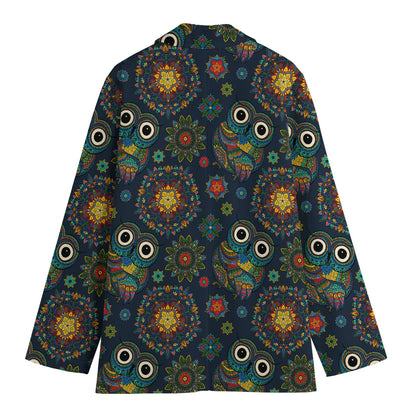 Bohemian Owl Pattern Print Women's Blazer