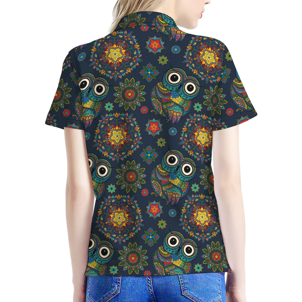 Bohemian Owl Pattern Print Women's Polo Shirt
