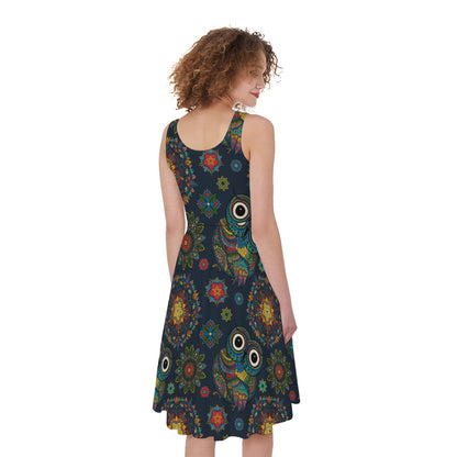 Bohemian Owl Pattern Print Women's Sleeveless Dress