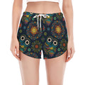 Bohemian Owl Pattern Print Women's Split Running Shorts