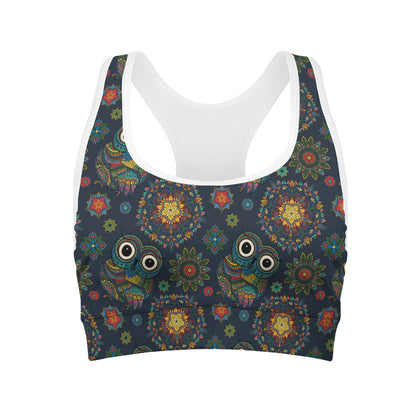 Bohemian Owl Pattern Print Women's Sports Bra