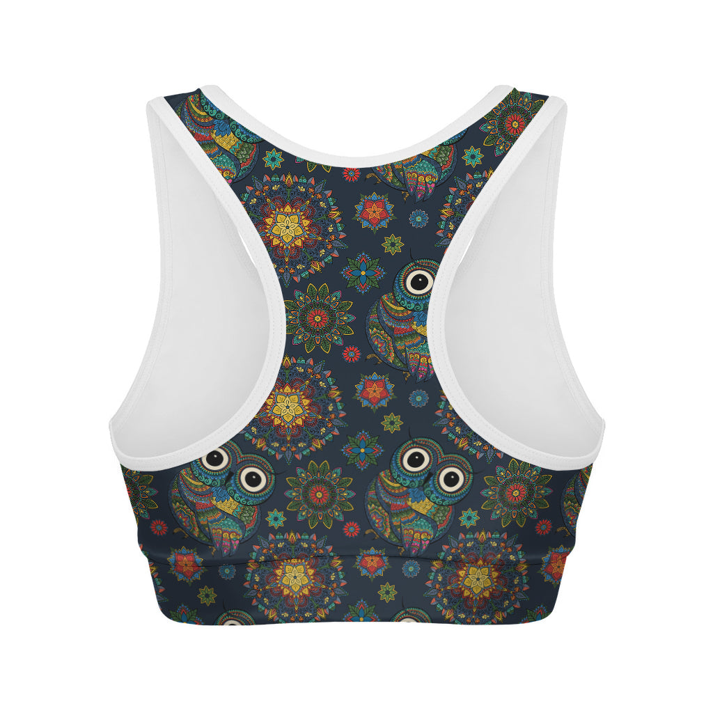 Bohemian Owl Pattern Print Women's Sports Bra
