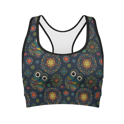 Bohemian Owl Pattern Print Women's Sports Bra
