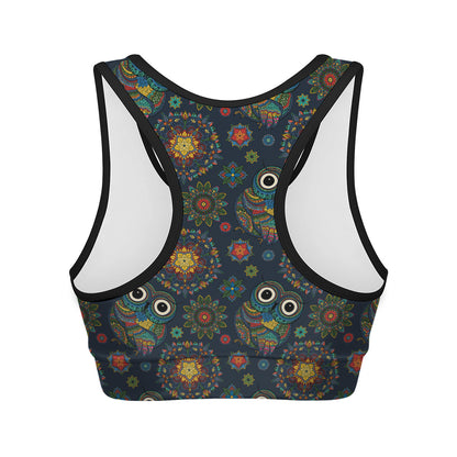 Bohemian Owl Pattern Print Women's Sports Bra