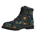 Bohemian Owl Pattern Print Padded Collar Lace Up Boots