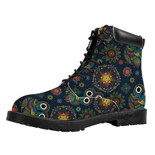 Bohemian Owl Pattern Print Work Boots