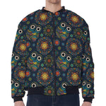 Bohemian Owl Pattern Print Zip Sleeve Bomber Jacket