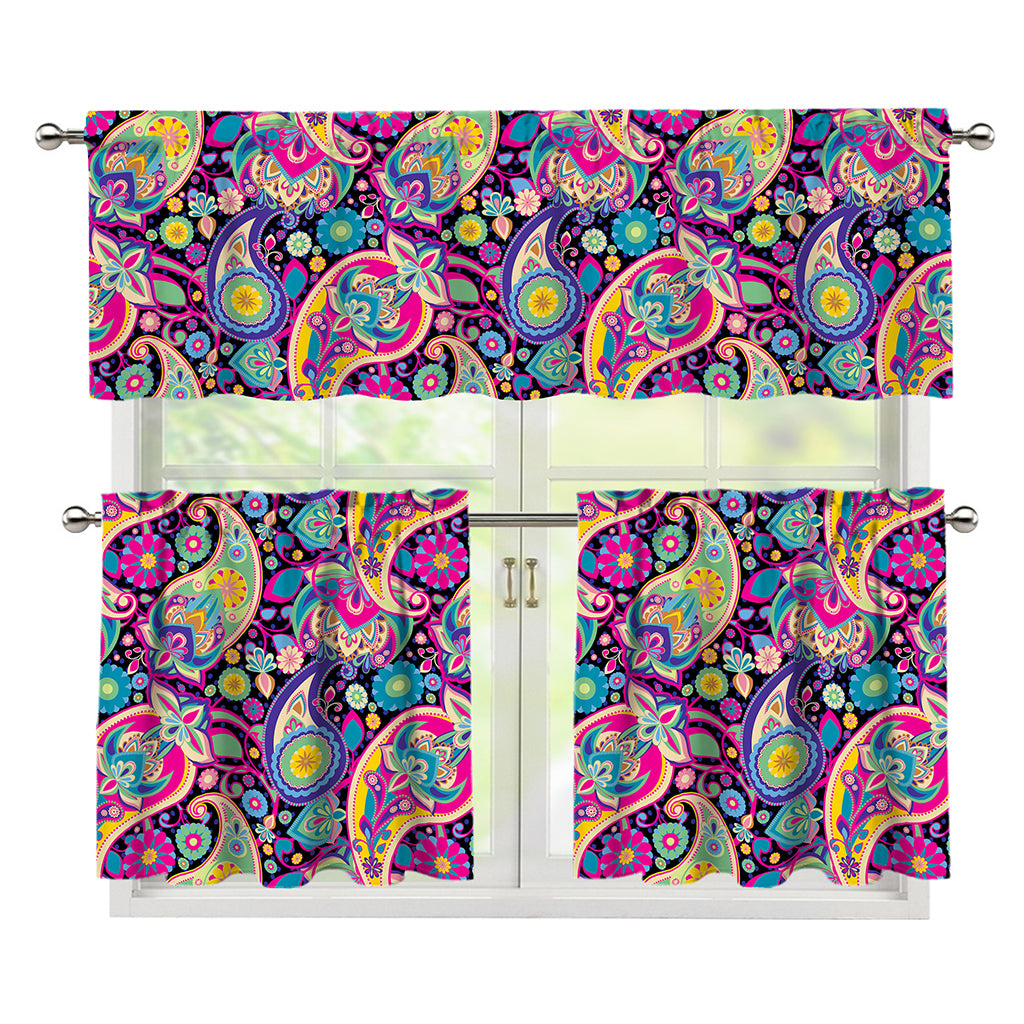 Bohemian Paisley Pattern Print 3 Piece Kitchen Curtains
