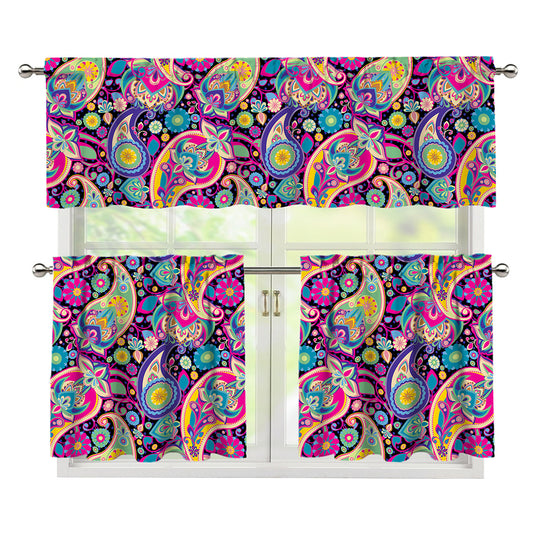 Bohemian Paisley Pattern Print 3 Piece Kitchen Curtains