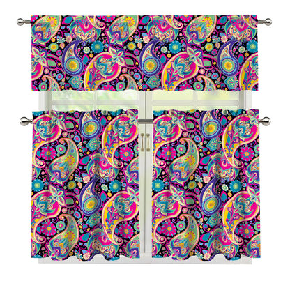 Bohemian Paisley Pattern Print 3 Piece Kitchen Curtains