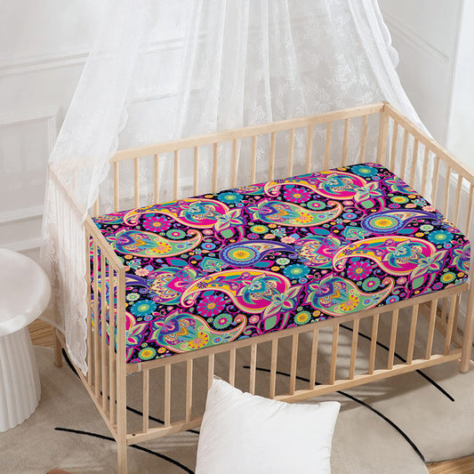 Bohemian Paisley Pattern Print Baby Crib Sheet