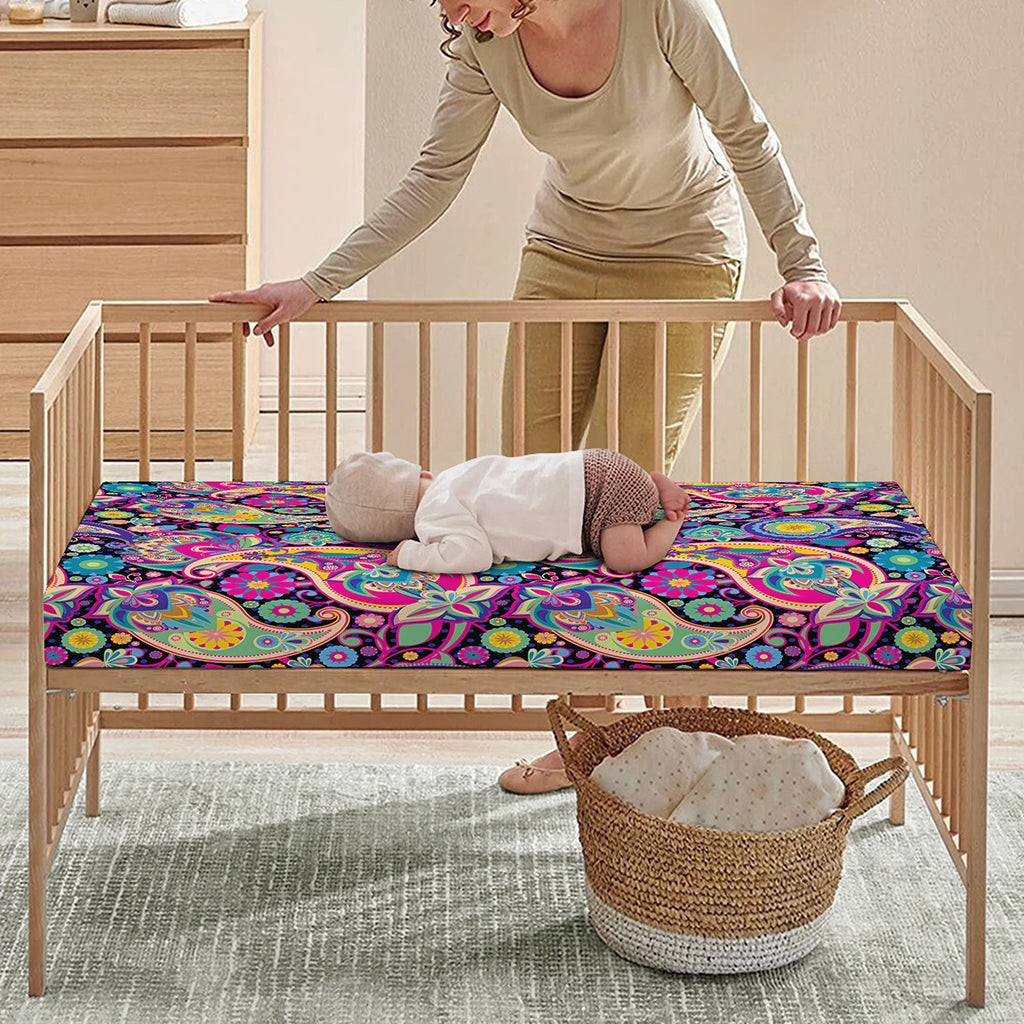 Bohemian Paisley Pattern Print Baby Crib Sheet
