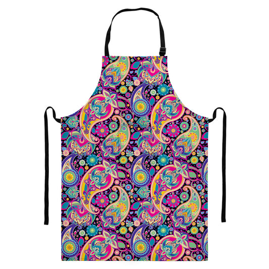 Bohemian Paisley Pattern Print Bib Apron With Pocket