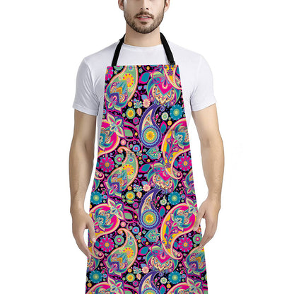 Bohemian Paisley Pattern Print Bib Apron With Pocket