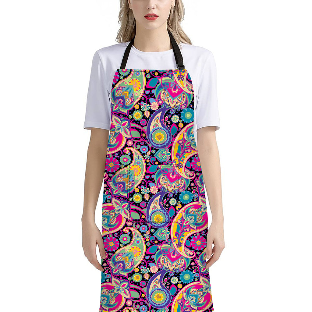 Bohemian Paisley Pattern Print Bib Apron With Pocket