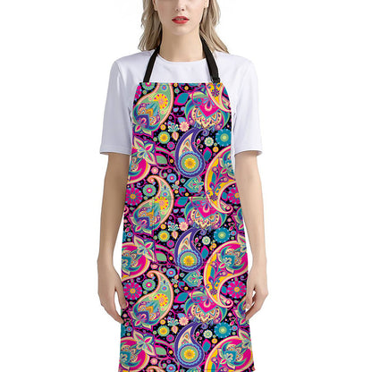 Bohemian Paisley Pattern Print Bib Apron With Pocket