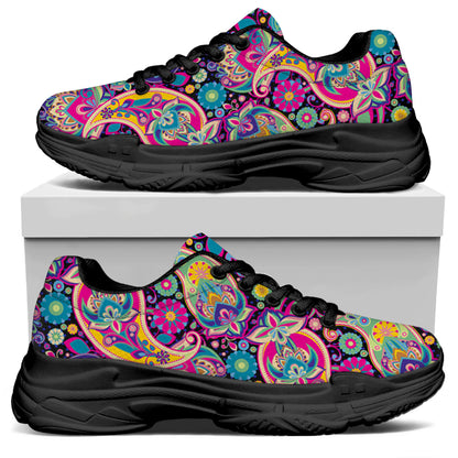Bohemian Paisley Pattern Print Black Chunky Shoes