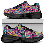 Bohemian Paisley Pattern Print Black Chunky Shoes
