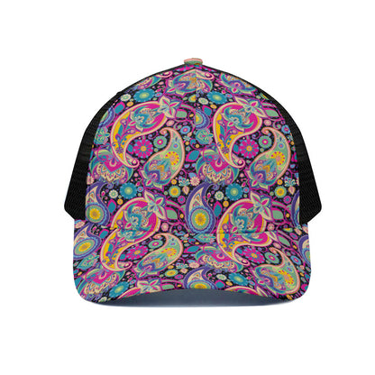 Bohemian Paisley Pattern Print Black Mesh Trucker Cap