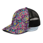 Bohemian Paisley Pattern Print Black Mesh Trucker Cap