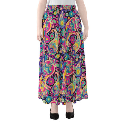 Bohemian Paisley Pattern Print Chiffon Maxi Skirt