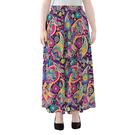 Bohemian Paisley Pattern Print Chiffon Maxi Skirt