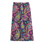 Bohemian Paisley Pattern Print Cotton Front Slit Maxi Skirt