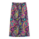 Bohemian Paisley Pattern Print Cotton Front Slit Maxi Skirt
