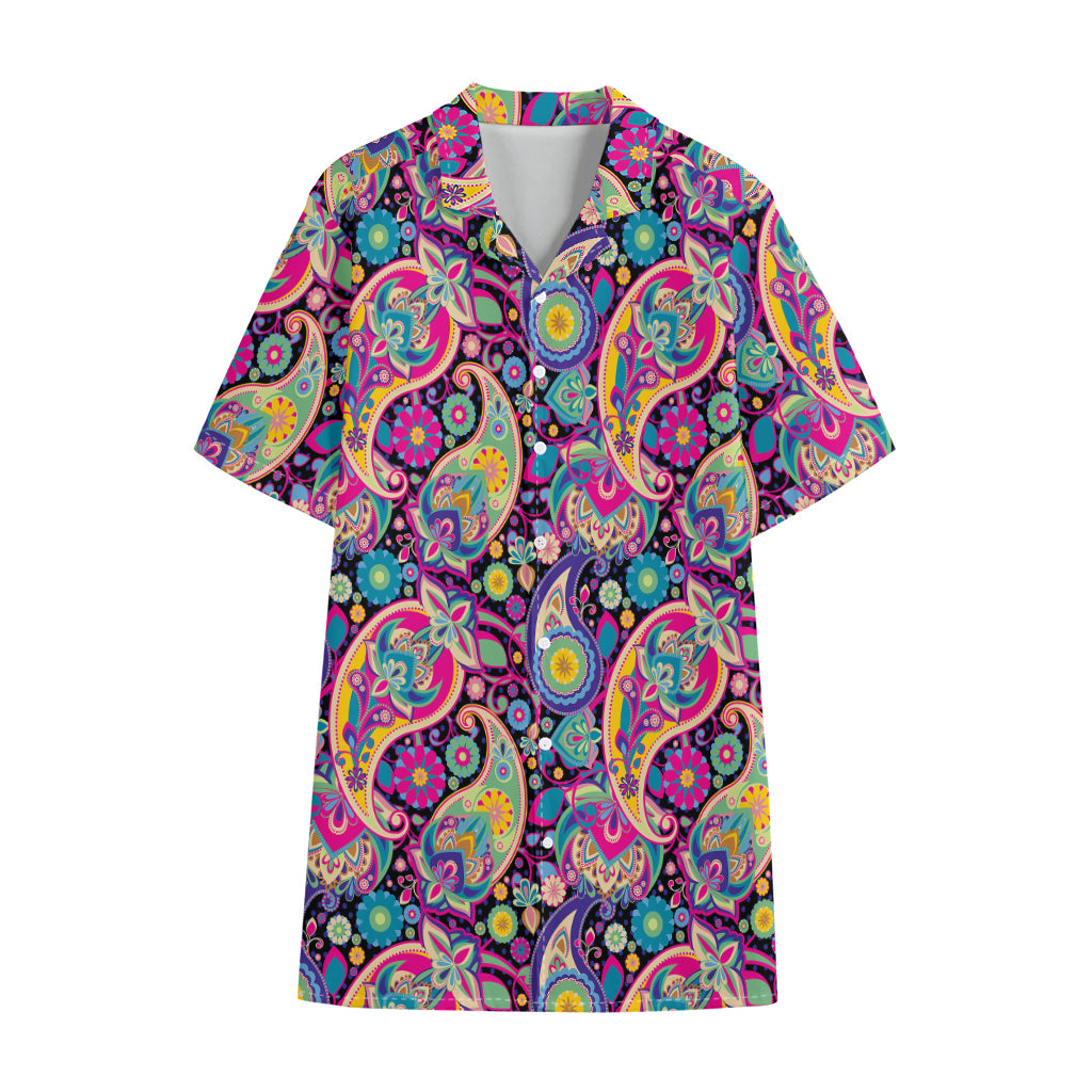 Bohemian Paisley Pattern Print Cotton Hawaiian Shirt