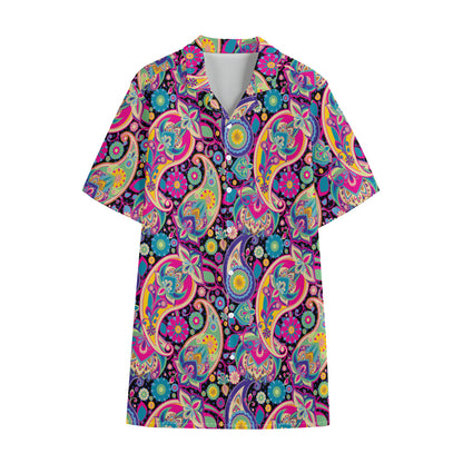 Bohemian Paisley Pattern Print Cotton Hawaiian Shirt