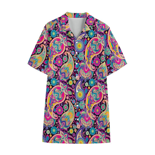 Bohemian Paisley Pattern Print Cotton Hawaiian Shirt