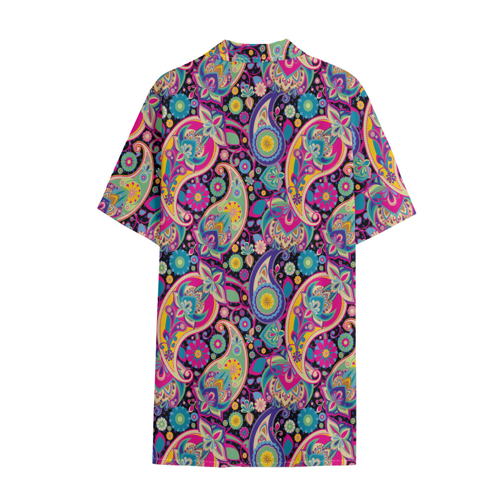 Bohemian Paisley Pattern Print Cotton Hawaiian Shirt