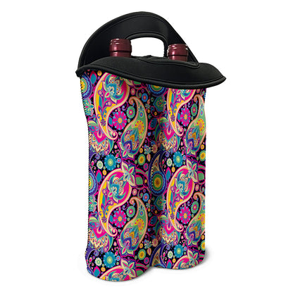 Bohemian Paisley Pattern Print Double Neoprene Wine Tote