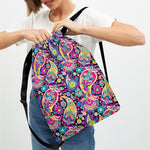 Bohemian Paisley Pattern Print Drawstring Backpack