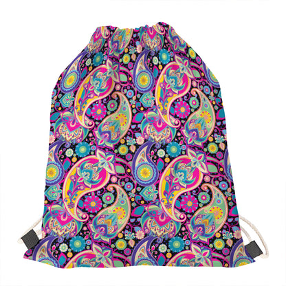 Bohemian Paisley Pattern Print Drawstring Bag