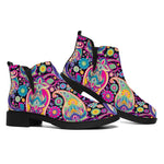 Bohemian Paisley Pattern Print Flat Ankle Boots